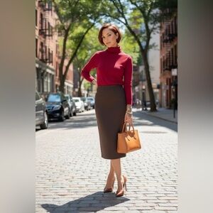Chic Brown Pencil Skirt and a Banana Republic knit Sweater. Y2K Trending